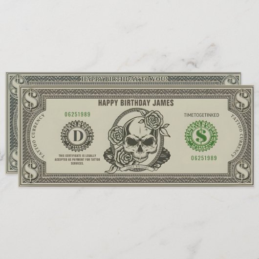 個人タトゥーチケットギフト券 招待状 (正面/裏面)