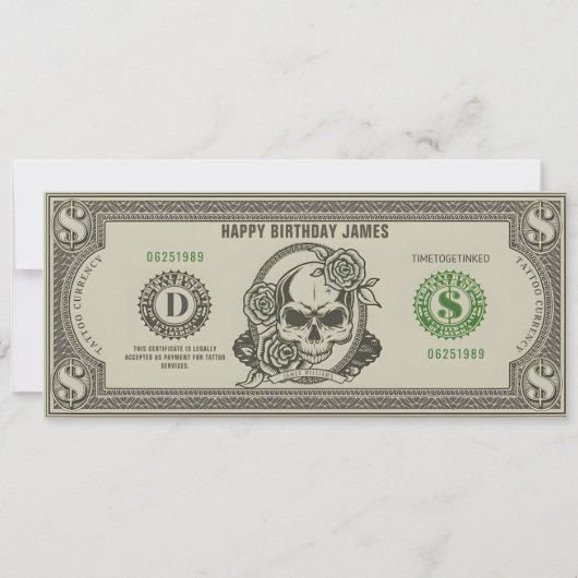 個人タトゥー体験チケット ギフト証明書 招待状 (正面)