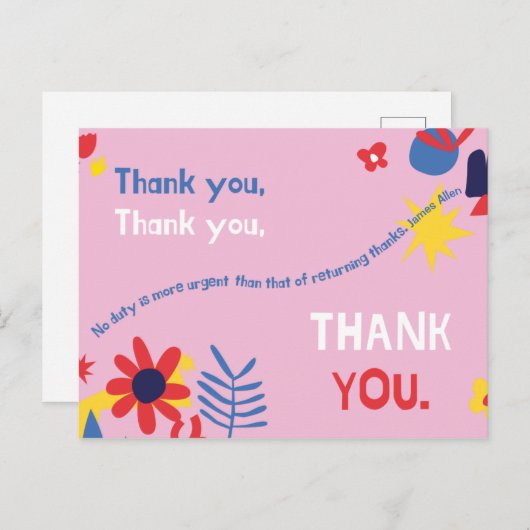  – 個人パーソナライズされた引用文ありがとう ポストカード (正面/裏面)