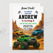 個人モンスタートラックパーティー誕生日for kid 招待状 (正面/裏面)