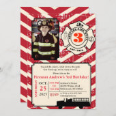 個人ヴィンテージファイアマン誕生日と写真 招待状 (正面/裏面)