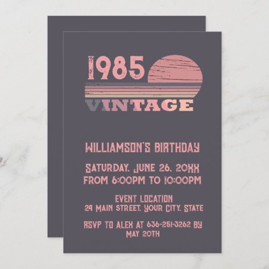 個人ヴィンテージ40歳の誕生日パーティー 招待状 (正面/裏面)