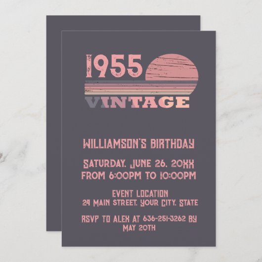 個人ヴィンテージ70歳の誕生日パーティー 招待状 (正面/裏面)