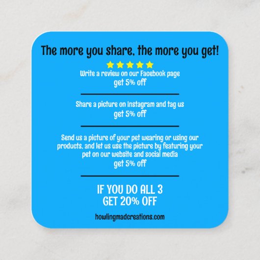 個人割引カード スクエア名刺 (裏面)