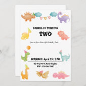 個人化された恐竜の誕生日パーティーの招待状 招待状 (正面/裏面)