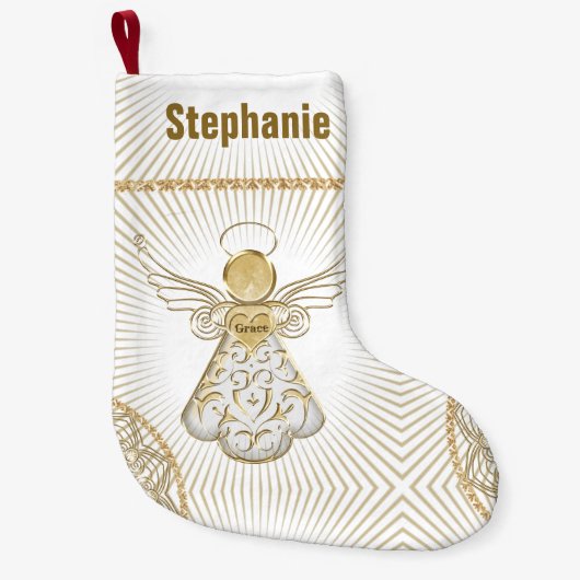 個人化して下さい: 優美の線条細工のクリスマスの天使 スモールクリスマスストッキング (正面)