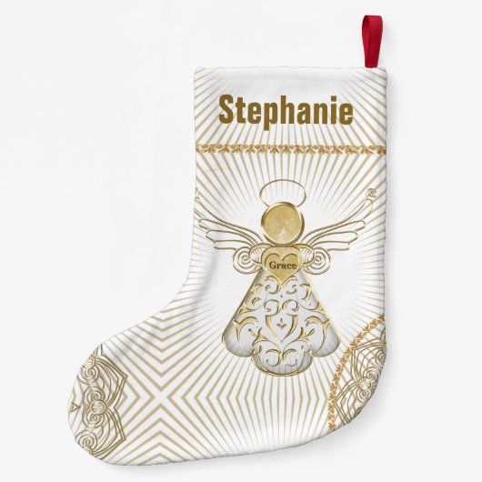 個人化して下さい: 優美の線条細工のクリスマスの天使 スモールクリスマスストッキング (裏面)