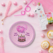 個人化して下さい: 女の子の第5誕生日の織り目加工のピンク ペーパープレート (パーティー)