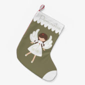 個人化して下さい: 小さな女の子のためのクリスマスの天使 スモールクリスマスストッキング (正面 (吊り時))