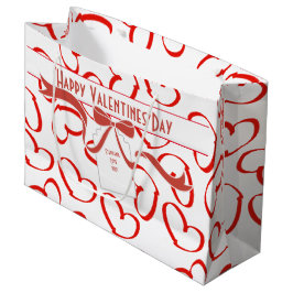 個人化して下さい: 幸せなバレンタインのハートおよび弓(l) ラージペーパーバッグ