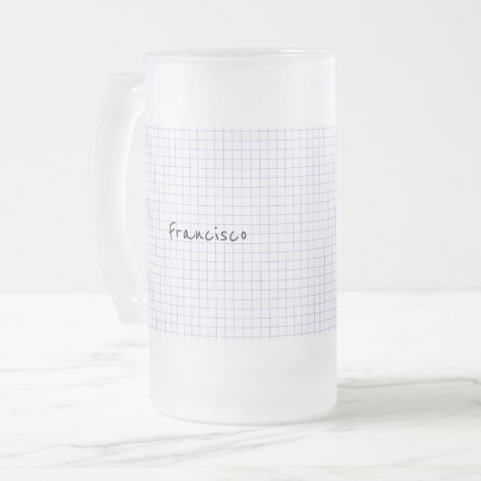 個人化して下さい:  最小主義の青か白い格子モノグラム フロストグラスビールジョッキ (正面左)