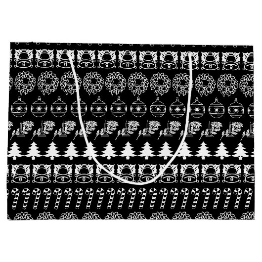 個人化して下さい: 白黒クリスマスは縞で飾ります ラージペーパーバッグ (裏面)