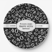 個人化して下さい:  白黒第40誕生日のテーマ ペーパープレート (正面)