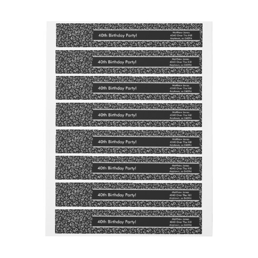 個人化して下さい:  第40誕生日のテーマの差出人住所 ラップアラウンドラベル (シート)