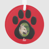 (個人化して下さい)赤くか黒いクリスマスペット写真の名前 オーナメント (裏面)