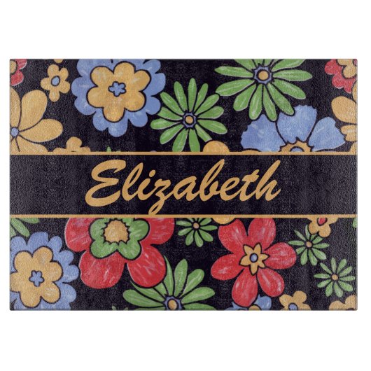 個人化なるべきカスタムで鮮やかでカラフルな花 カッティングボード (正面)