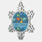 個人化なるべきカラフルな恐竜パターン スノーフレークピューターオーナメント (右)