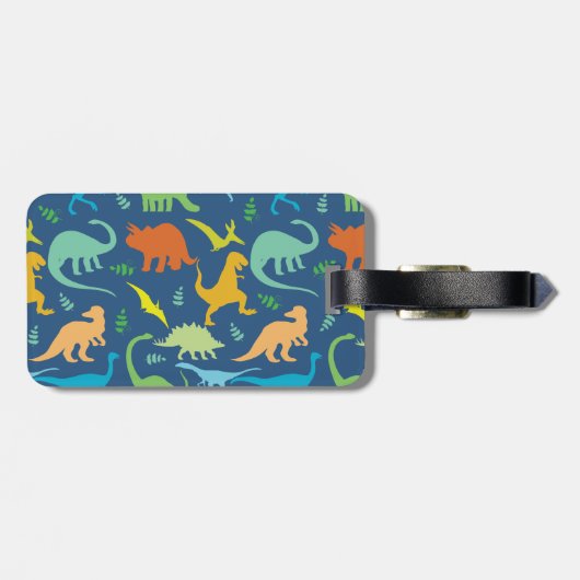 個人化なるべきカラフルな恐竜パターン ラゲッジタグ (裏面横)