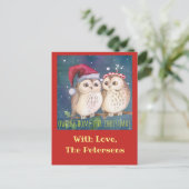 個人化なるべきフクロウのクリスマスカード シーズンポストカード (スタンド正面)