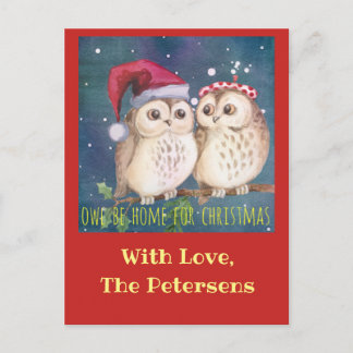 個人化なるべきフクロウのクリスマスカード シーズンポストカード