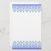 個人化なるべき青緑のタマキビの花のボーダー 便箋 (正面/裏面)