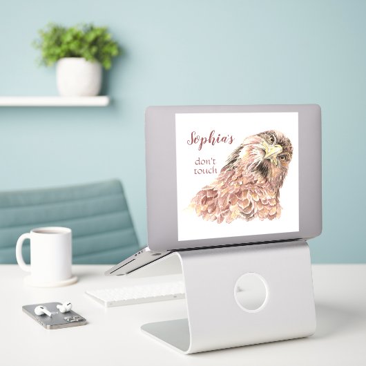 個人名おもしろい水色ホーク シール (デスク上のノートパソコン)