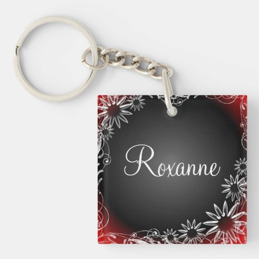 個人名のデイジーの花の赤く黒いkeychain キーホルダー (正面)