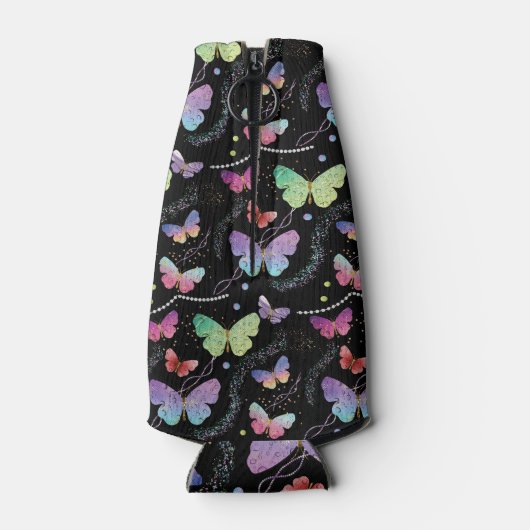 個人名エレガント紫色の鮮やかな蝶 ボトルクーラー (裏面)