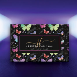 個人名エレガント紫色の鮮やかな蝶 名刺