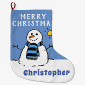 個人名入れの雪だるまの画像 ラージクリスマスストッキング (正面)