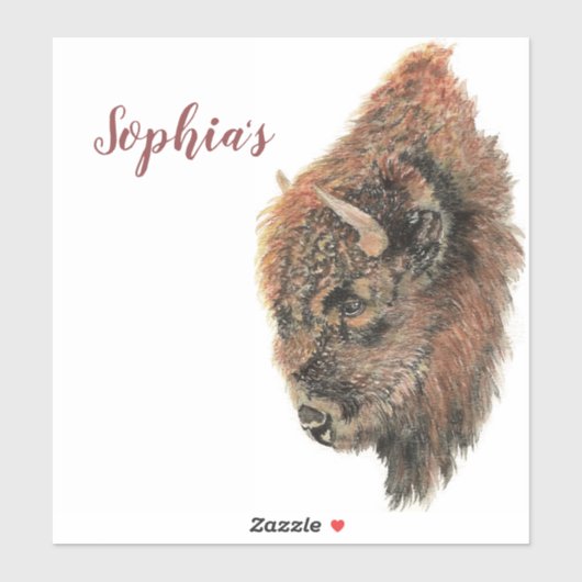 個人名水彩水牛、バイソン動物 シール (シート)