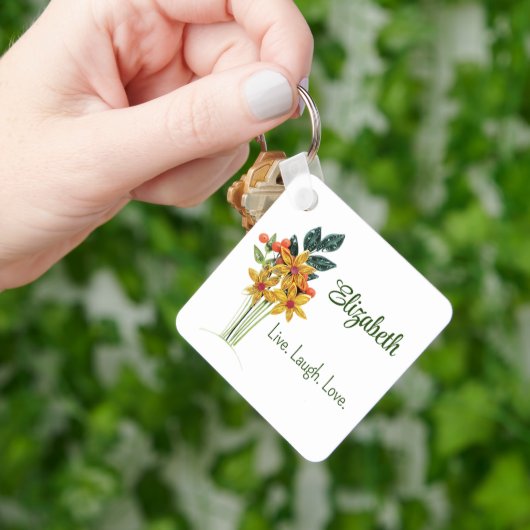 個人名，引用文,紙クイル花，金属 キーホルダー (手)