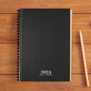 個人向け文房具・ブラックレザー202x週 プランナー手帳