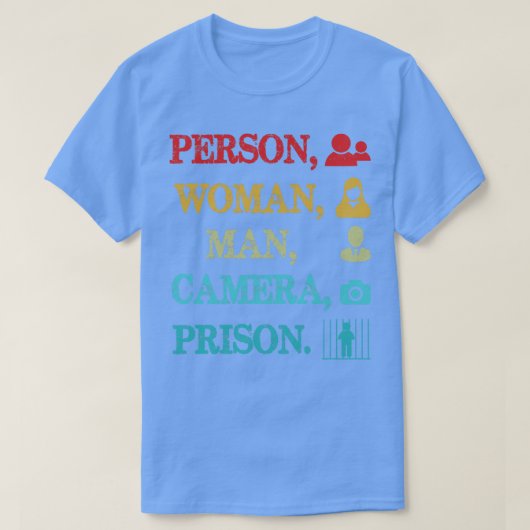 個人女性男性カメラTV刑務所動揺してレトロ Tシャツ (デザイン正面)