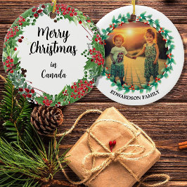 個人州の田舎町の写真メリークリスマス セラミックオーナメント