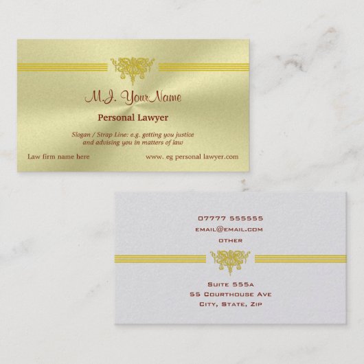 個人弁護士と金の正義のロゴ 名刺 (正面/裏面)