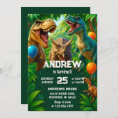 個人恐竜Tレックス誕生日パーティディーノボーイ 招待状 (正面/裏面)