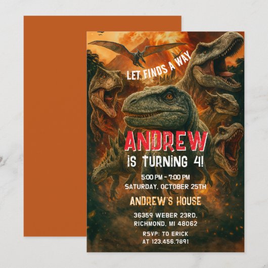 個人恐竜Tレックス 招待状 (正面/裏面)