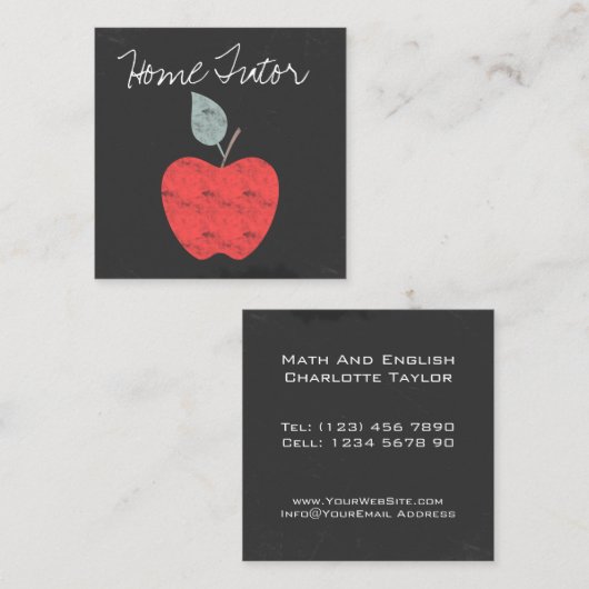 個人教師の先生のAppleのパーソナライズな家の黒板 スクエア名刺 (正面/裏面)