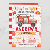 個人消防車の誕生日パーティー 招待状 (正面/裏面)