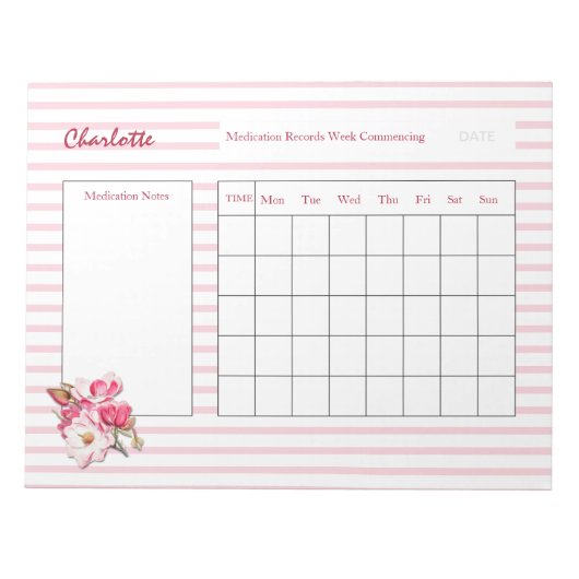 個人用お薬ログシート ノートパッド (正面)