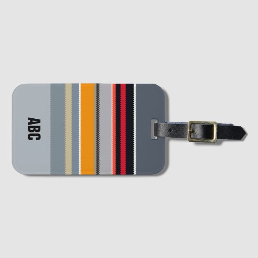 個人用に設定できる赤い黄色の青い銀ストライプ色 ラゲッジタグ (正面横)