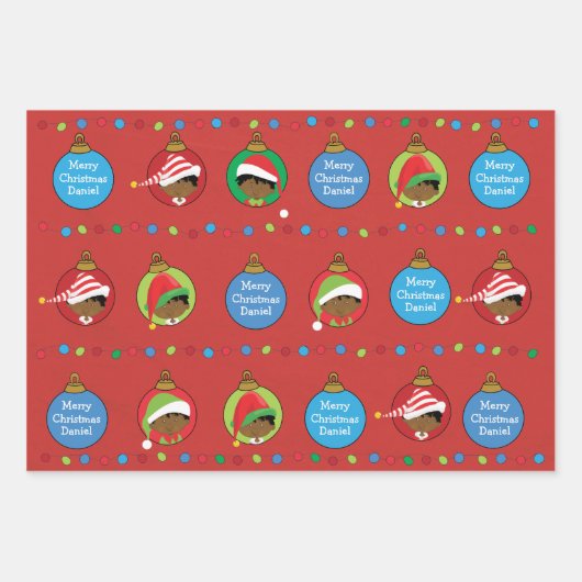 個人用のアフリカアメリカンボーイ小妖精や小人 ラッピングペーパーシート (正面3)