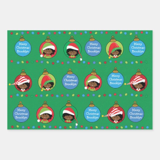 個人用のアフリカ系アメリカンガール小妖精や小人 ラッピングペーパーシート (正面)