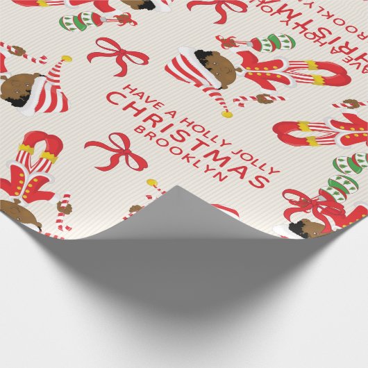 個人用のアフリカ系アメリカンクリスマス小妖精や小人 ラッピングペーパー (角)