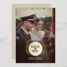 個人用の写真 |金ゴールド葉ローレル結婚ズ 招待状