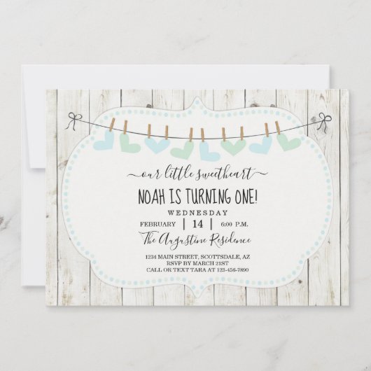 個人用の少年バレンタインデーの初誕生パーティー 招待状 (正面)