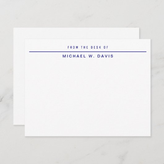 個人用の文房具のデスクからネイビーブルー ノートカード (正面/裏面)