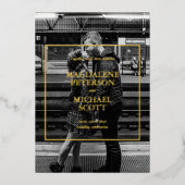 個人用の白黒フォト金ゴールドフレーム 箔招待状 (正面)