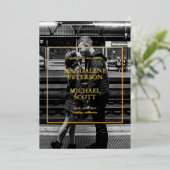 個人用の白黒フォト金ゴールドフレーム 箔招待状 (立ち正面)